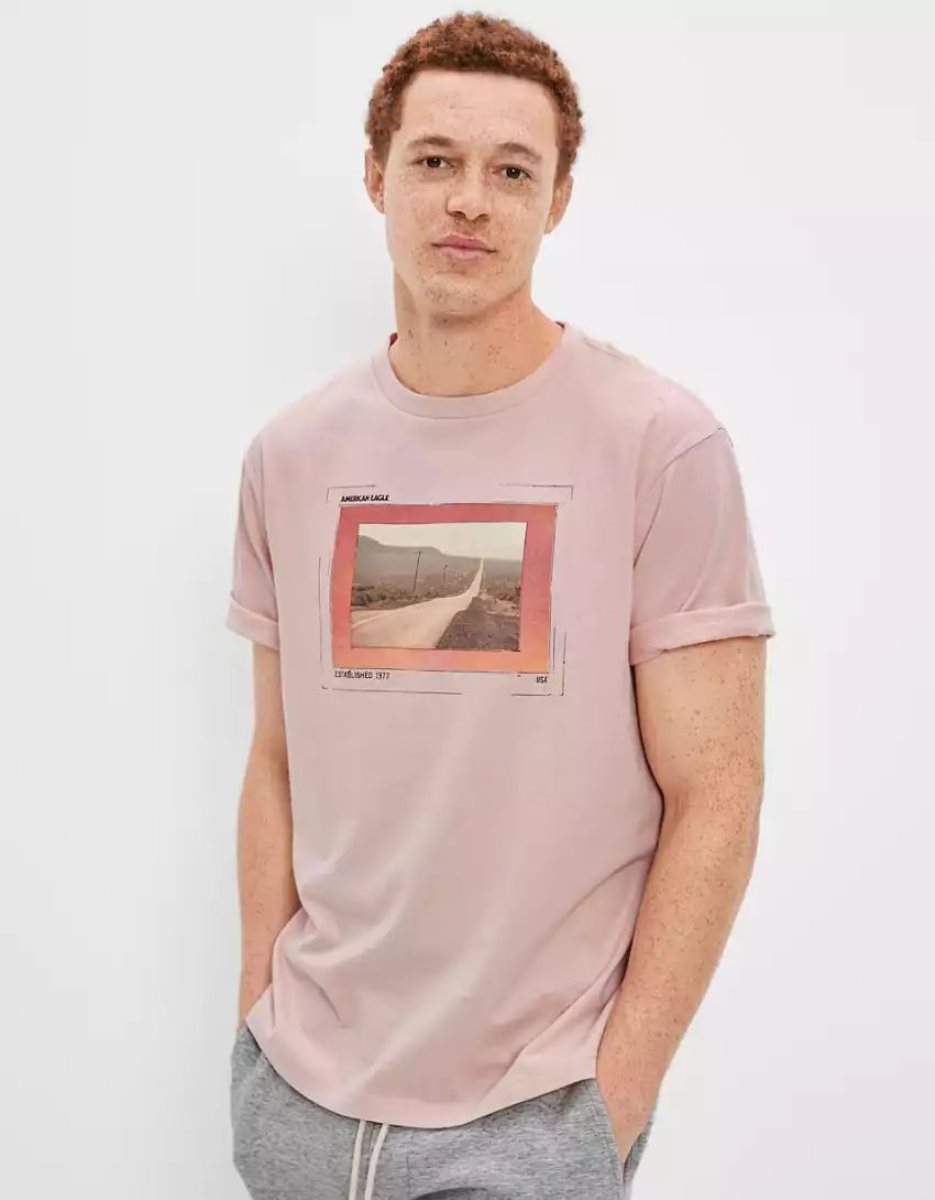 T Shirt Graphique American Eagle AE Super Soft Photoreal Rose Homme | HSU-43642805